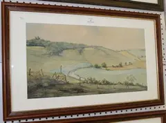 Joan Kemp-Potter, Downland Landscapes, a pair of watercolours with ink