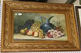 H. Walton, Still Life Study of Grapes, Other Fruit, Flowers and a Ewer, oil on board