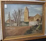 Margaret Maitland Howard, View of Sompting Church with a Hunting Cat, oil on canvas
