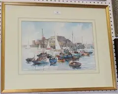 Charles A. Jaques, Castle Cornet, St Peter Port' (View of the Guernsey Harbour), watercolour