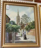 Bert Pugh, Sunday Morning in the Close, Salisbury, oil on canvas