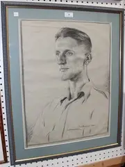 Sam Morse-Brown, Head and Shoulders Portrait of Squadron Leader B.K. Barber, charcoal and chalk