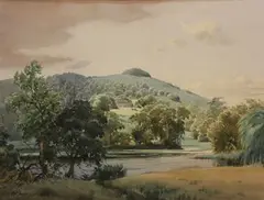 Charles William Taylor, View of Chanctonbury Ring and Wiston Lake, watercolour over pencil traces