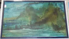 Michael Barnfather, Nocturnal View of a Lake and Hills, mixed media