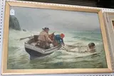 Frank Mills, Two Fishermen hauling in the Nets, oil on canvas