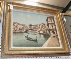 W. Carli, View of the Rialto Bridge, Venice, oil on canvas laid on board
