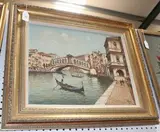 W. Carli, View of the Rialto Bridge, Venice, oil on canvas laid on board