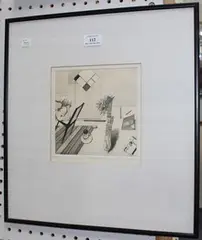 F. Connelly, Still Life' and 'A Discourse on Method', a pair of monochrome etchings, both signed, titled and inscribed 'A/P' in pencil