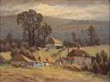 C.F. Taylor, Farmstead in the Lee of the Sussex Downs, oil on artist's board
