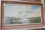 Henry Stanton, Ducks flying above a Marshland, oil on canvas