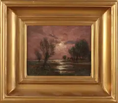 R. Lorenz, Poldergezicht bij avond, Olieverf op paneel