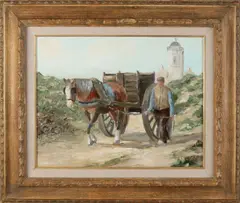 Cor Schaap, Schelpenvisser bij Katwijk, Olieverf op paneel
