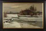 S. Wijnhoven, Winters riviergezicht, Olieverf op linnen