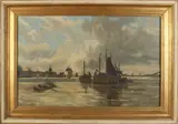 T.H. Wouterse, Gezicht op Dordrecht, Olieverf op linnen