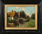 H. Endlich, (Jan Knikker), Dorpsgezicht met gracht, Olieverf op linnen