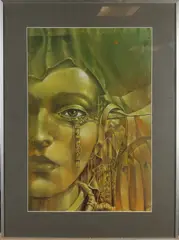 Siegfried Carels, Surrealistisch damesportret, Aquarel op papier