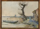Gérard Altmann, Poldergezicht met knotwilg, Aquarel op papier