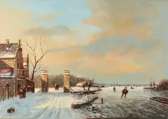 L. Scheen, Hollands wintergezicht, Olieverf op paneel