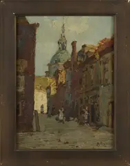 Herman  Bogman, Stadsgezicht, Olieverf op paneel
