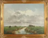 Jan van Rijsewijk, Hollands landschap met koeien, Olieverf op linnen