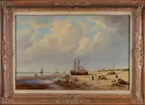 A.L. Perk Fecit, Strandgezicht met vissersboten, Olieverf op linnen. mooi schilderij met prachtige lijst