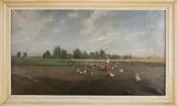Ongesigneerd? 19e Eeuw, Landschap met ganzenhoedster, Olieverf op linnen