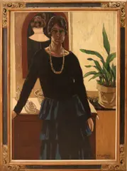 Dame in interieur by Albert Francois Mathijs, Olieverf op linnen, sold Jul 2021