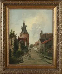 Theo Koch, Dorpsgezicht Elburg, Olieverf op paneel