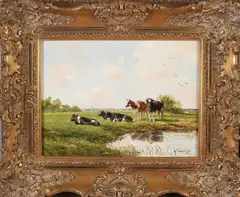 Albert J. Temming, Hollands landschap met koeien, Olieverf op linnen