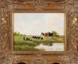 Albert J. Temming, Hollands landschap met koeien, Olieverf op linnen