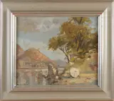 Henk van Leeuwen van Oudewater, Landschap bergmeer, Olieverf op linnen