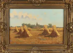 F. de Wit, Landschap met korenschoven, Olieverf op linnen