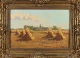 F. de Wit, Landschap met korenschoven, Olieverf op linnen