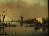 Hollands landschap by Onduid. gesig., Olieverf op paneel, sold Jul 2021
