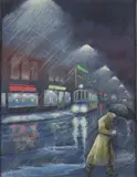 Johan Braakensiek, Stadsgezicht met tram, Aquarel op papier