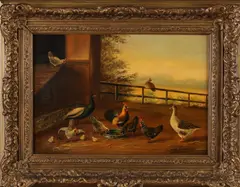 Wilhelm Albertus Lammers, Hoenderhof, Olieverf op paneel