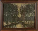Winters bosgezicht by Onduid. gesig., Olieverf op paneel, sold Jul 2021