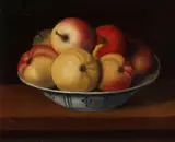 Appels op Delftse schaal by C. Cornelisz, Olieverf op paneel, sold Jul 2021