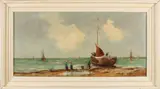 Decraeel? Circa, Strandgezicht met bomschuit, Olieverf op linnen