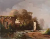 W. Bosman, Landschap naar Ruysdaal, Olieverf op linnen