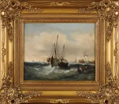 Rest signatuur, Zeegezicht met figuren op schip