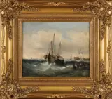 Rest signatuur, Zeegezicht met figuren op schip