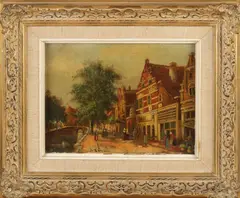 J. van Berghem gesigneerd, Hollands stadsgezicht, Olieverf op linnen