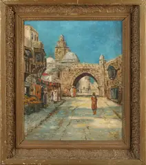 A. Baltes, Oriëntaalse straat met figuren, Olieverf op linnen