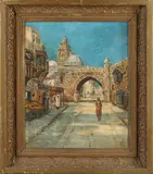 A. Baltes, Oriëntaalse straat met figuren, Olieverf op linnen