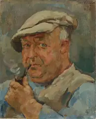 Jan Visser, Portret van boer met pijp, Olieverf op linnen