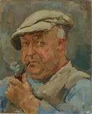 Jan Visser, Portret van boer met pijp, Olieverf op linnen
