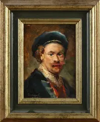 T. Anconé, Portret Rembrandt van Rijn, Olieverf op paneel