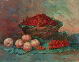 Onduidelijk gesigneerd, Impressionistisch stilleven met fruit
