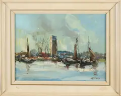 Jan Kelderman, Gezicht op Joure Friesland, Olieverf op linnen